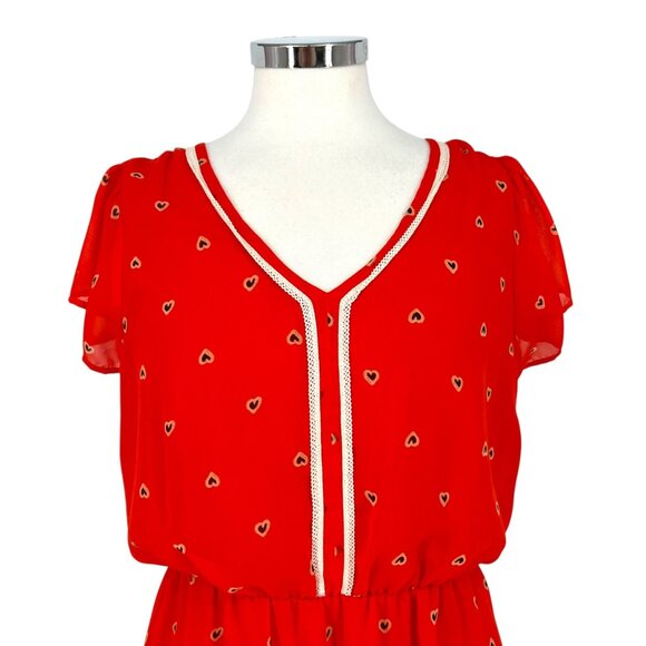 Maison Jules Heart Print Chiffon Short Flutter Sleeve Dress Size XL - Picture 2 of 11